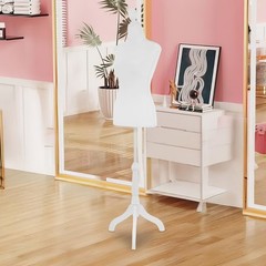 FDW Adjustable Female Dress Form Sewing Mannequin Wooden Tripod Stand White