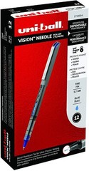 1734904 Uni-Ball Vision Needle Roller Ball Pen, Fine Tip, Blue Ink, Pack of 12