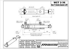 Hydraulic Cylinder Welded Double Acting 2″ Bore 36″ Stroke Cross Tube 2×36 NEW