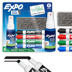 Low Odor Dry Erase Marker Set, 6 Colors with Eraser and Cleaner for Whiteboards