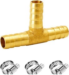 1″ Brass Barb Tee Fittings T-Shaped 3 Ways Union Hose Barb Pipe Fitting with 3Pc