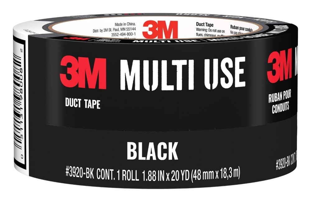 Black Duct Tape Roll 1.88 x 20 Yards Water-Resistant Multi-Use Repair