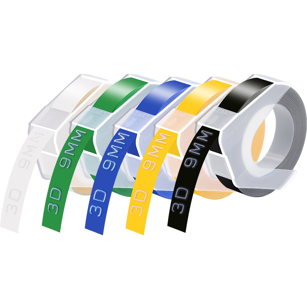 5PK Clear Green Blue Yellow Black for Dymo Label Makers 3D Embossing Tapes 3/8″