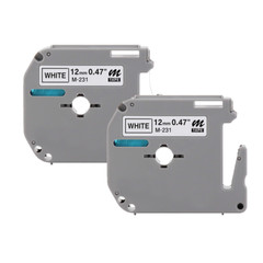 2 Pack Brother P-Touch M-Tape Tape 1/2 inch BLACK on WHITE for Label Maker M231