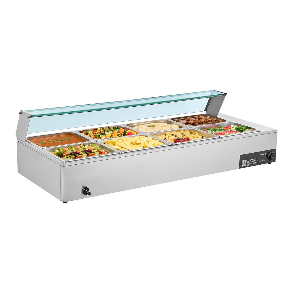 Uimoso Commercial Food Warmer 8-Pan 1700W Buffet Bain Marie with Glass Lid