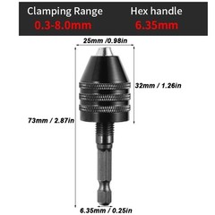 Mini Keyless Drill Chuck Adapter 1/4″ Hex Shank Quick Change Converter
