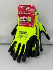 Milwaukee High Visibility Cut Level 2 Polyurethane Gloves Green 3 Pairs XL and L