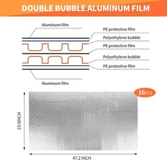 2 Car Garage Door Insulation Kit, 16pc Double Bubble Panel Reflective Insulation