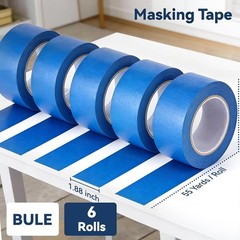 6 Rolls Blue Painters Masking Tape, 2 Inch x 60 Yards 5.5 Mil, Walls Painting
