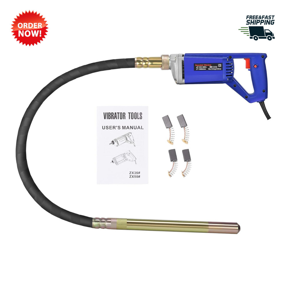 1500W Electric Concrete Vibrator Handheld 13000VPM 6.6ft Shaft Cement Vibrating