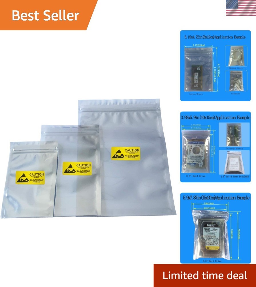 Moisture Resistant 100pcs Antistatic Resealable Bags for Electronics Protection