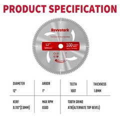 12 Inch 100 Tooth, Carbide Tipped Teeth, TCT Saw Blades for Cutting Various W…