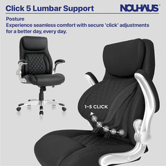 +Posture Ergonomic PU Leather Office Chair. Click5 Lumbar Support with Flipadjus