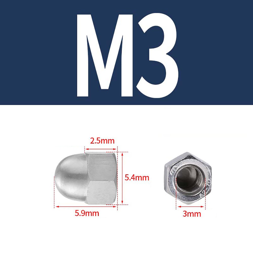 M3 M4 M5 M6 M8 M10 M12 Cap Acorn Dome Nuts Hex Nut A2 Stainless Steel DIN 1587