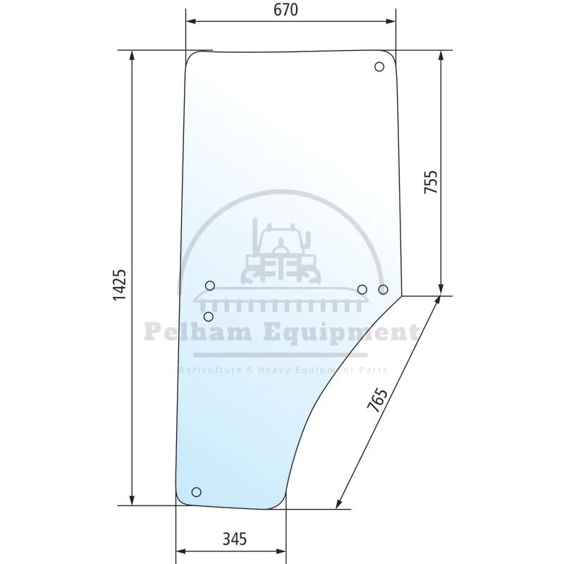 John Deere Door Glass L213354 for 6100-6930 Series, Green, Left Side