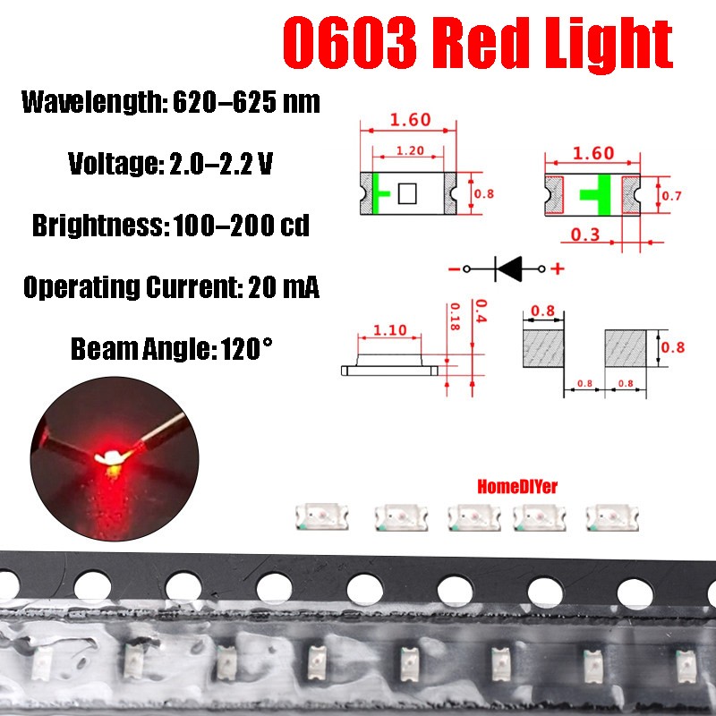 Mini SMD LED Diode 0603 0805 1615 1206 1207 3528 208 1210 Blue Red White Yellow