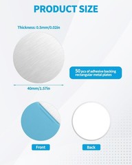 Adhesive Metal Plates 50 Pack for Magnets, Round Thin Steel Sheets
