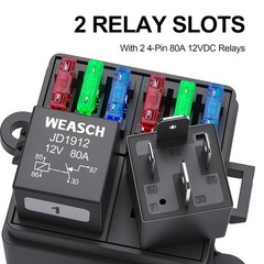 12V Pre-Wired Fuse Relay Box 4-Pin 80A Relay Block and Kit 2 Relays and 6 ATC