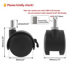 4 Pcs 2 Inch Swivel Stem Caster Wheels Replacement Casters with Locking Brake