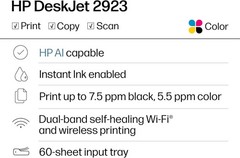 HP DeskJet 2923 Wireless All-in-One Color Inkjet Printer, Scanner, Copier, 6 Mon