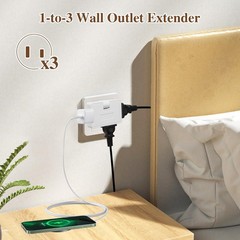 3 Way Flat Wall Outlet Extender Adapter- 2 Pack 180 Degrees White 2