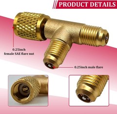 Ywdiml Car Quick Coupler Access Tee, Brass 1/4″ SAE Valve Core Tee Adapter for