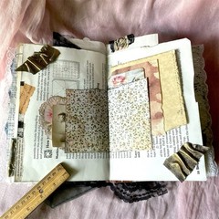 Handmade Authentic Vintage Junk Journal Book 90 Pgs Layered Lace Pockets Diary