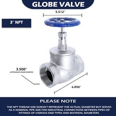 3″ Inch Globe Valve Female Threaded NPT 200 WOG Stainless Steel 316