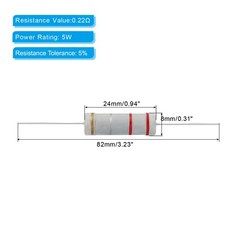 10pcs 5Watt 0.22 Ohm Carbon Film Resistor 5% Tolerance Axial Colored Ring