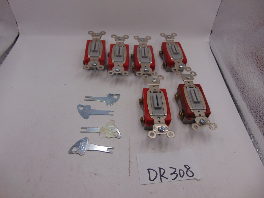 (Lot of 6 switches) Legrand Single Pole Locking switch With 4 Keys 20 Amp Gray
