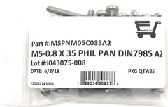 (25) M5-0.8 x35 Stainless Steel Phillips Pan Head Machine Screw DIN7985 A2 M5x35