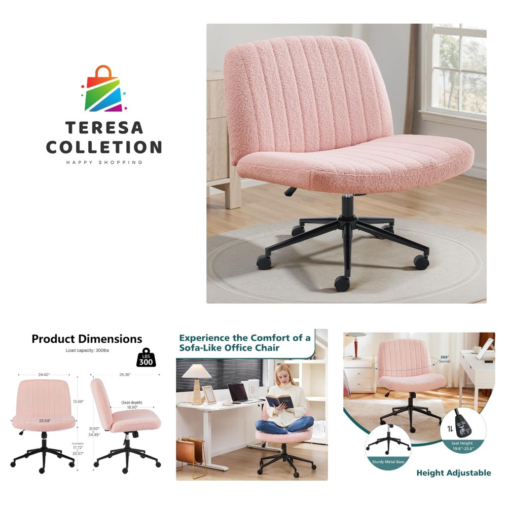 Adjustable Swivel Criss Cross Chair in Teddy Pink – Ideal for Office & Vanity