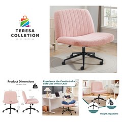 Adjustable Swivel Criss Cross Chair in Teddy Pink – Ideal for Office & Vanity