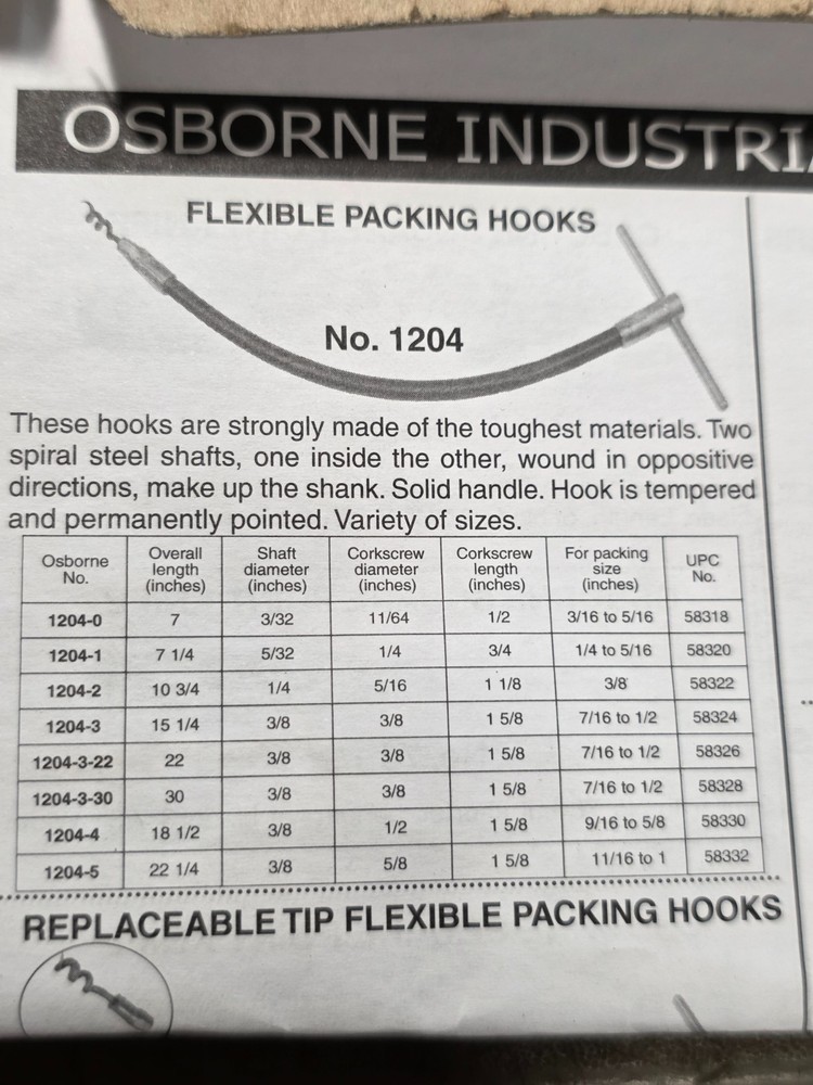 C.S. Osborne 1204-2 Flexible Packing Hooks 10-3/4 in Overall Length