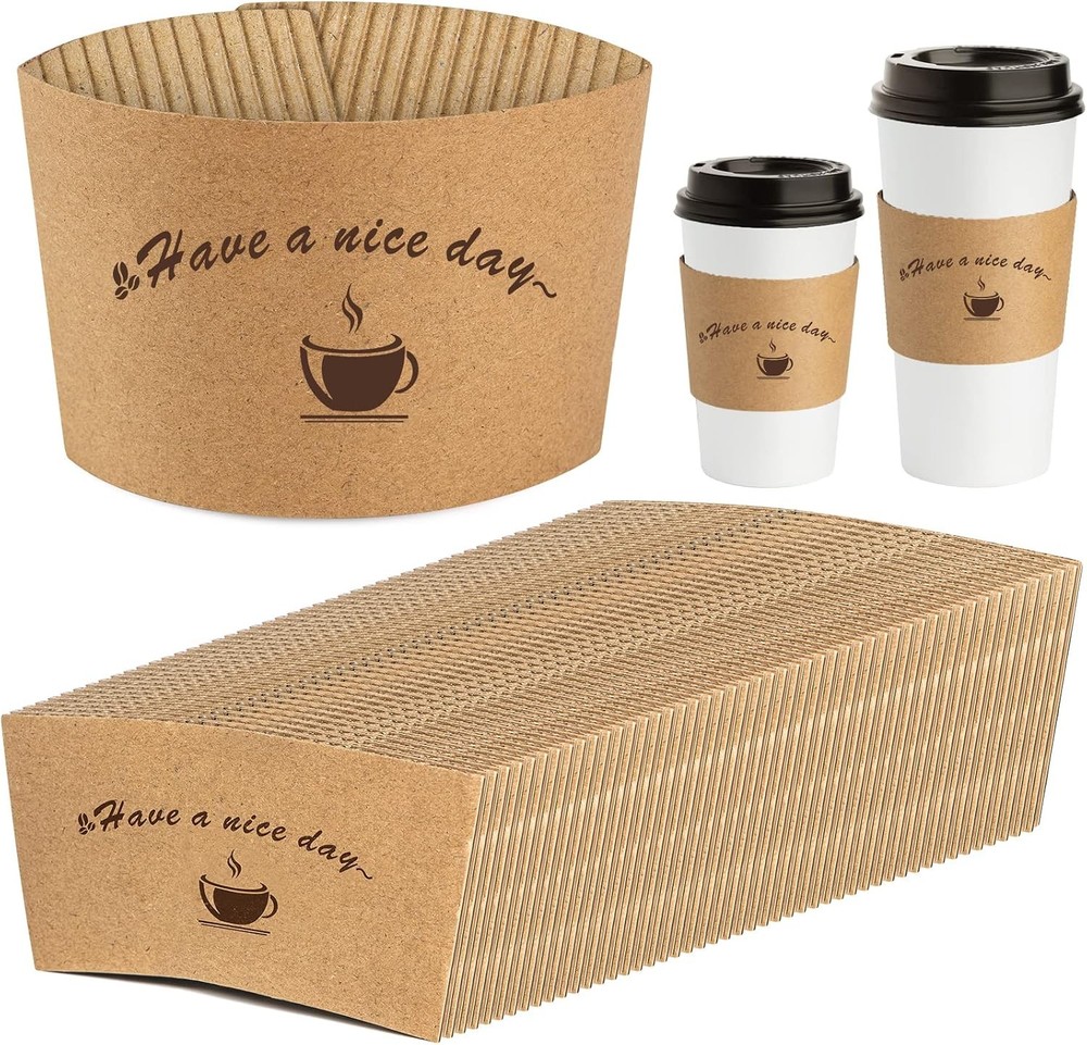 Kraft Paper Coffee Cup Sleeves 50 Packs – Coffee Sleeves, Disposable Corrugated