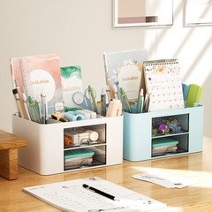 Marbrasse Pen Organizer with 2 Drawer, Multi-Functional Pencil Holder for Desk,