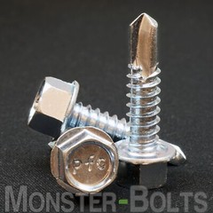 #6 Zinc Tek Screws, Indent Hex Washer Head Unslotted, Self-Drilling Sheet Metal