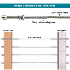 100 x T316 Stainless Steel Hand Swage Tensioner for 3/16” Cable Railing Systems