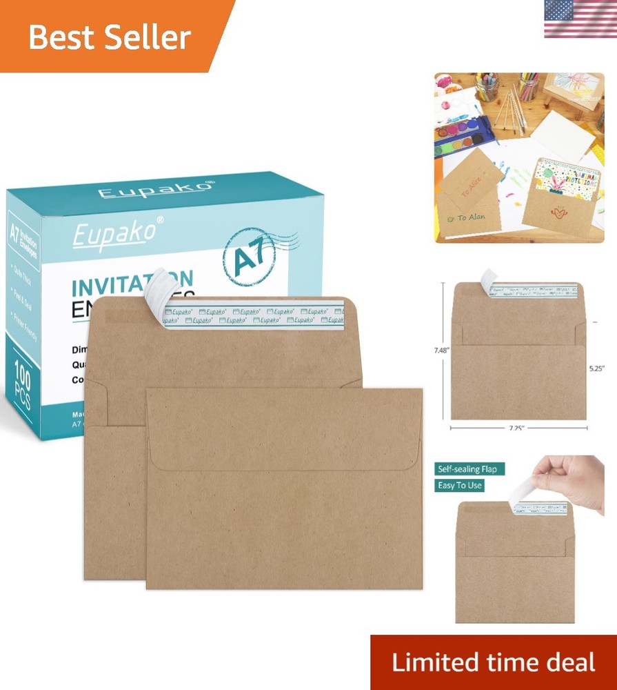 100 Pack 5.25 x 7.25 Self-Sealing Envelopes – Ideal for Invitations & Photos