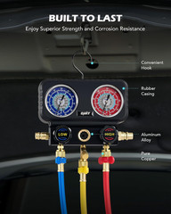 AC Gauges, 3 Way Manifold Gauge Set for R1234Yf R134A R410A Refrigerant, Automot