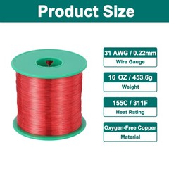 31 AWG Magnet Wire, 31 Gauge 16 oz Enameled Copper Wire, 155C(311F), Red,Green
