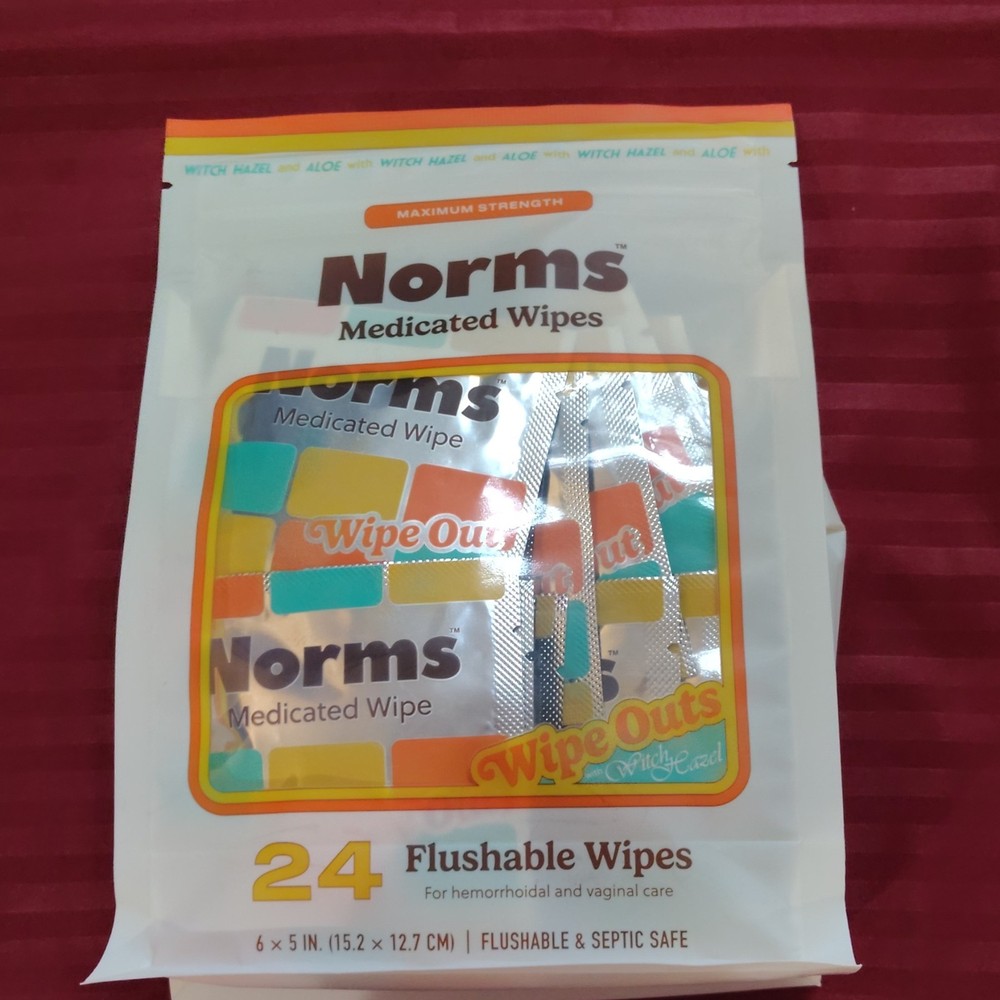 Norms Medicated Wipe Outs Witch Hazel Personal Hygiene Wipes, 24 Flushable