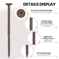 #14 * 8 Heavy-Duty Wood Screws（14Pcs/1Lb, Star Drive Structural Wood Screw, Rust