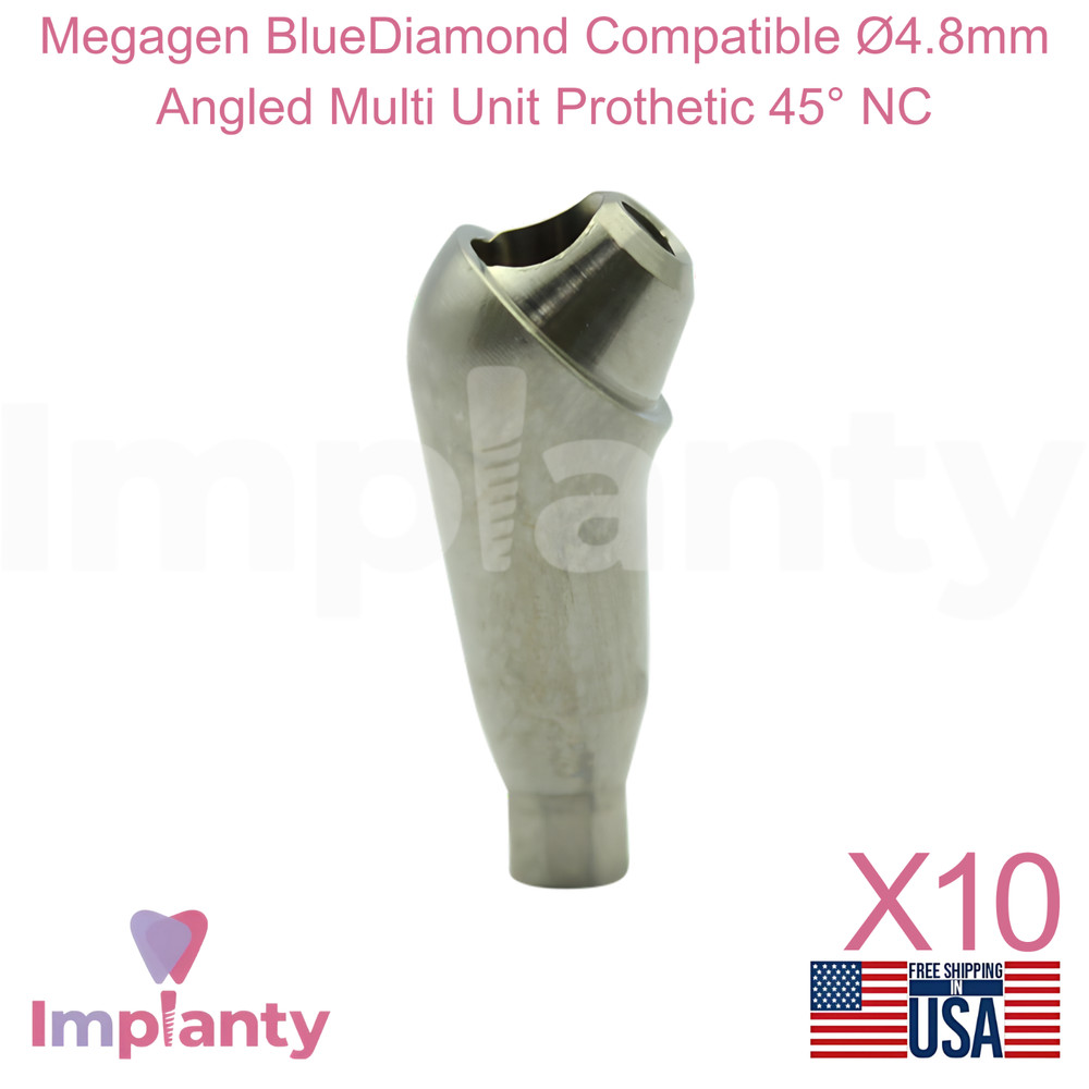 10x Megagen BlueDiamond Compatible Ø4.8mm Angled Multi Unit Prosthetic 45° NC