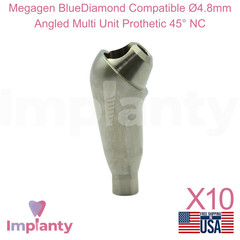 10x Megagen BlueDiamond Compatible Ø4.8mm Angled Multi Unit Prosthetic 45° NC