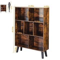 Cube Bookshelf 3 Tier Mid-Century Rustic Brown Modern Bookcase with Legs,Retro W
