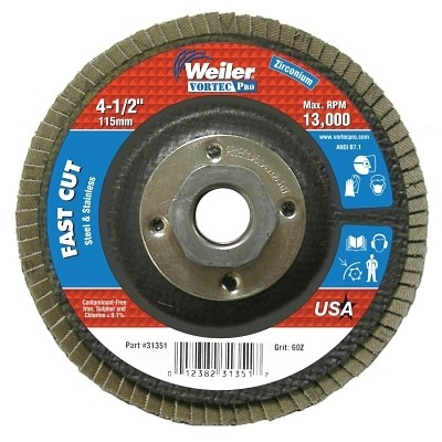 Vortec Pro® Abrasive Flap Disc, 4-1/2 in dia, 60 Grit, 5/8 in-11, 13000 rpm,