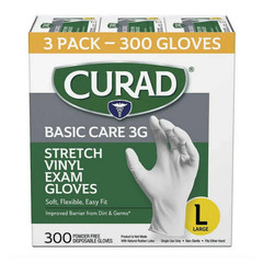CURAD Basic Care 3G Stretch Vinyl Exam Gloves SMALL MEDIUM LARGE 300 Count