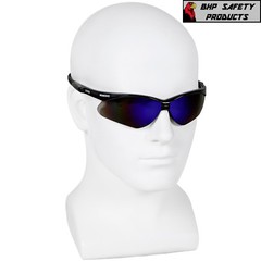 (12 PAIR) KLEENGUARD NEMESIS 14481 SAFETY GLASSES BLACK FRAME/BLUE MIRROR LENS