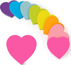 Heart Sticky Notes 3×3 in, 8 Pads, Super Cute Bright Color Strong Adhesive Post,